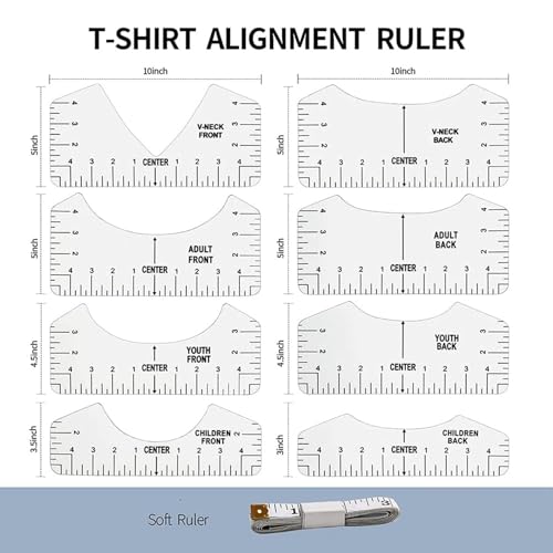 ISKDJBJG 18-Teiliges T-Shirt-Ausrichtungswerkzeug, T-Shirt-FüHrungslineal zum Entwerfen Von Kleidung, PVC-T-Shirt-Lineale Hinten und Vorne Ausgerichtet von ISKDJBJG