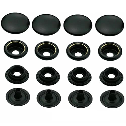 ISTA TOOLS Druckknöpfe Schwarz Ringfeder, Ring-Feder-Buttons, R-Feder-Snaps, Messing, rostfrei, vierteilig Metallknöpfe (10 Stück - 15 mm) von ISTA TOOLS