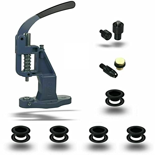 ISTA TOOLS Ösenpresse + 120 Stück (T-1) Ösen + Einsatzwerkzeug mit Lochpfeife, Messing-Ösen, Metallöse, Rundöse mit Scheibe, Messing, rostfrei (5 mm, Schwarz) von ISTA TOOLS