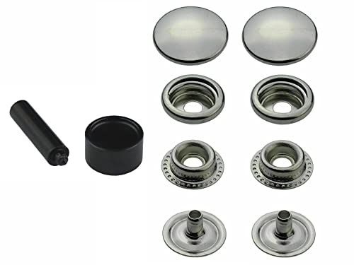 Ringfeder Druckknöpfe + Einschlagstempel, Snaps Buttons Metallknöpfe rostfreie Knöpfe Ringfederverschluss (10 Stück - 15 mm) von ISTA TOOLS