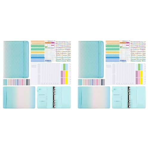 ISTOVO 2X A6 Gradient Macaron Binder Handbuch Notizbuch Leder PU Loseblattbuch Kassenbuch mit ReißVerschlusstasche, GrüN von ISTOVO