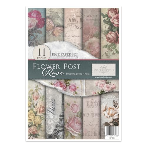 ITD Collection - Reispapier Kreativset A4 Decoupage Rice Paper Sheet 29,7 x 21 cm Serviettentechnik Mehrfarben (RP063 -Flower Post - Rose) von ITD Collection