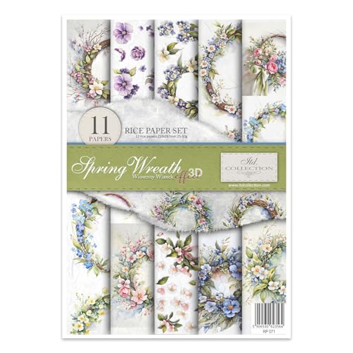 ITD Collection - Reispapier Kreativset A4 Decoupage Rice Paper Sheet 29,7 x 21 cm Serviettentechnik Mehrfarben (RP071 -Spring Wreath) von ITD Collection