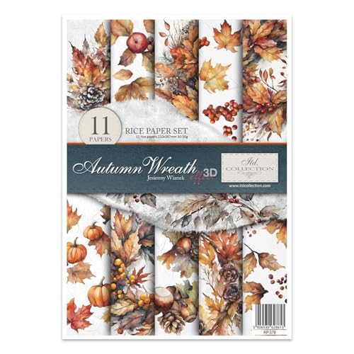 ITD Collection - Rice Paper für Serviettentechnik A4 - Decoupage Rice Paper Sheet für Scrapbooking Kartenherstellung Kunstjournal 29,7 x 21 cm - Autumn Wreath RP 076 von ITD Collection