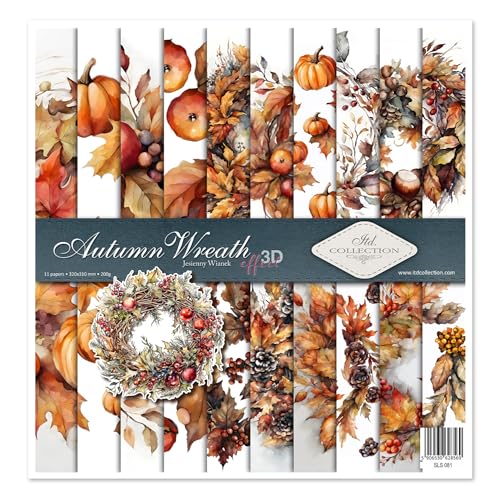 ITD Collection - Scrapbook Papier 12x12 inches - Scrapbooking Paket 310 x 320 mm - Dekorpapier für Decoupage - Kartenherstellung 10 Blatt + 1 Kunstjournal - Autumn Wreath SLS 081 von ITD Collection