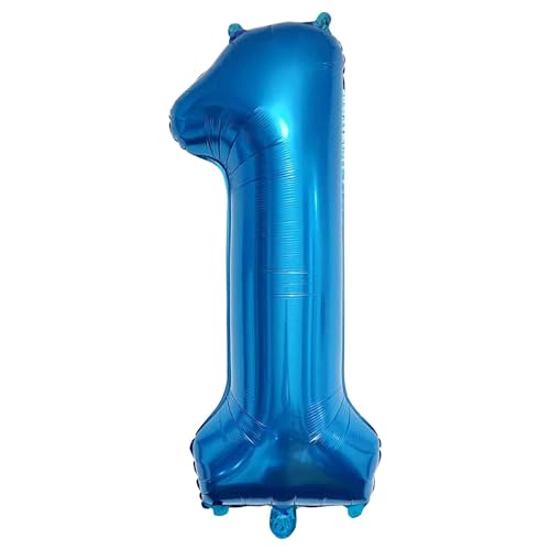 Luftballon 1. Geburtstag Zahl 1 Blau XXL Riesen Folienballon 100cm Geburtstagsdeko Jungen Ballon Zahl Deko zum Geburtstag. Fliegt mit Helium von ITECHNIK