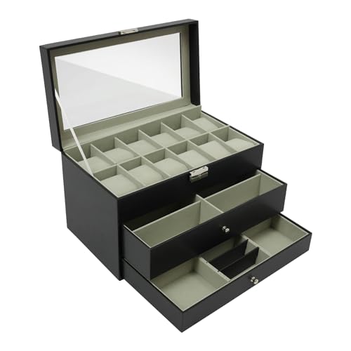 ITETONE Schwarz Schmuckkästchen, Desktop-Schmuckschrank Uhrenschatulle Schmuckschatulle, für Schlafzimmer Wohnzimmer Ankleidezimmer 33.5 * 19.4 * 20.5cm von ITETONE