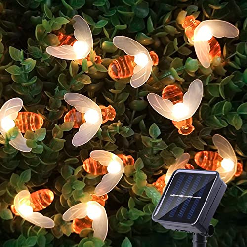 ITICdecor Solar-Lichterkette für den Außenbereich, beleuchtet, Bienen, Gartenbeleuchtung, 50 LEDs, 8 Modi, wasserdicht, Terrasse, Innenbereich, Dekoration, Weihnachten, Neujahr, Party, Warmweiß von ITICdecor