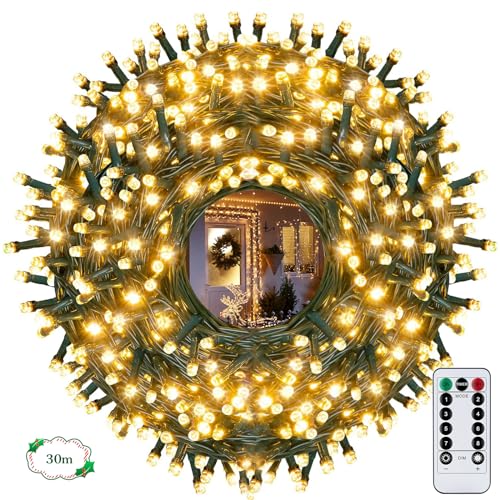 ITMNMNL Lichterkette außen 30M 300 LED Lichterkette Außen Weihnachtsbeleuchtung außen 8 Modi Fernbedienung Timer,IP44 Erweiterbar Lichterkette für Innen,Weihnachtsdeko Party Hochzeit Garten, Warmweiß von ITMNMNL