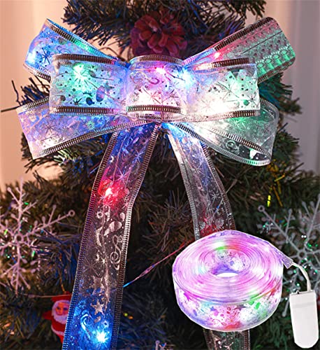 Weihnachten Lichterkette Bänder 10m Weihnachtsband Weihnachtsbaum LED Lichter Bunt Weihnachtslichter Dekoband Christbaum Deko Glänzende Band DIY Schleifenband Weihnachtsdeko für Innen Außen Silber von ITODA