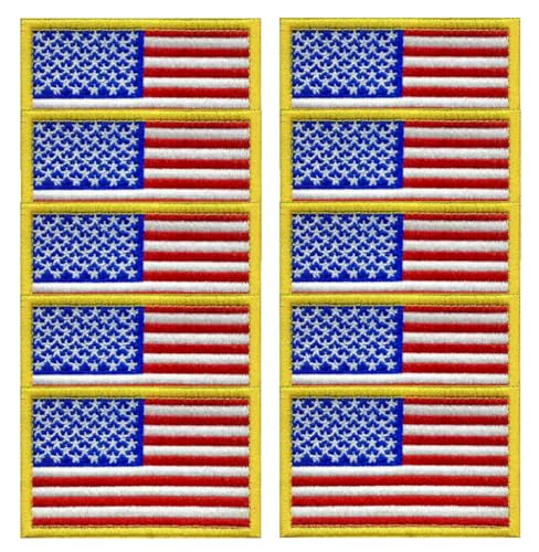 10 Stück Gold Tactical USA Flagge Patch Amerikanische Flagge Patch USA Patch Vereinigte Staaten von Amerika Stickerei Uniform Emblem Patches mit Bügelrückseite für Rucksäcke, Mützen, Jacken, Mäntel, von ITOMUFD