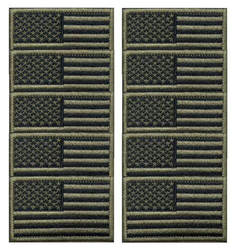 10 Stück grüne taktische USA-Flagge, Aufnäher mit amerikanischer Flagge, US-Patch, Stickerei, Uniform-Emblem-Aufnäher mit Haken und Schlaufe für Rucksäcke, Mützen, Jacken, Mäntel, Kleidung von ITOMUFD