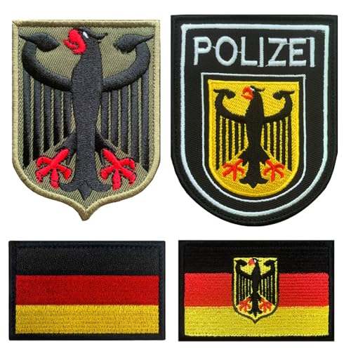 4 Stück Deutscher Adler Deutschland Wappen Polizei Flagge Taktische Militär Moral bestickt Patch Emblem mit Klettverschluss für Hüte, Mützen, Rucksäcke, Kleidung, Uniform, Hunde von ITOMUFD