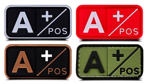 Blutgruppe A+ Medic Cross Moral Patch, Gummi PVC 3D A POS Positive Erste-Hilfe-Set Patch für taktische IFAK, Tactical A+ Patches für IFAK Plattenträger Traumatasche, EMT, EMS, EDC Tasche, 4 Stück von ITOMUFD