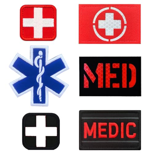 Medizinische Moral-Patch, Erste-Hilfe-Set für taktische IFAK, taktische reflektierende Klettverschluss-Patches für IFAK Plattenträger Traumatasche, EMT, EMS, EDC Tasche, 6 Stück von ITOMUFD