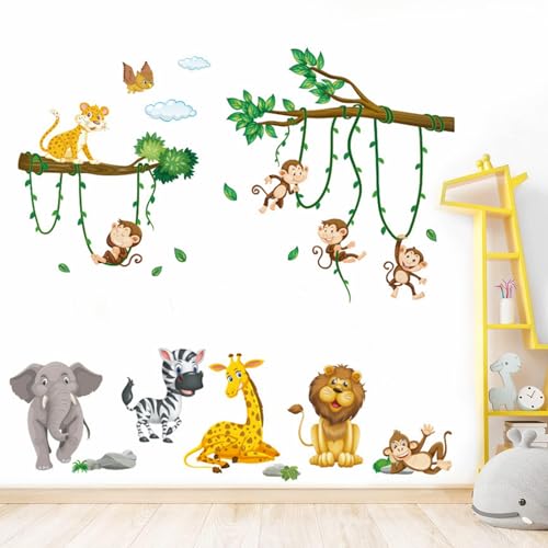 Tiere Wandaufkleber Dschungel Tiere Wandaufkleber Eule Zebra Elefant Giraffe Löwe Affe Wandaufkleber für Kinderzimmer Babyzimmer Jungen Mädchen Schlafzimmer Wanddeko von ITSNECTAR