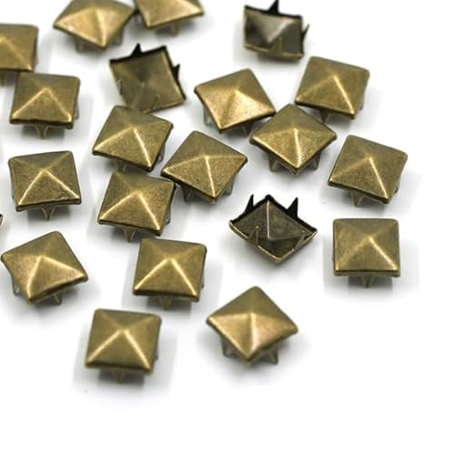 ITTRUH Knöpfe for Basteln, Knöpfe for Nähen, 100 Stück quadratische Nieten, 4 Krallenspitzen und Nieten, Punk-Ledernieten for Jeans, Kleidung(Square Bronze,10mm) von ITTRUH