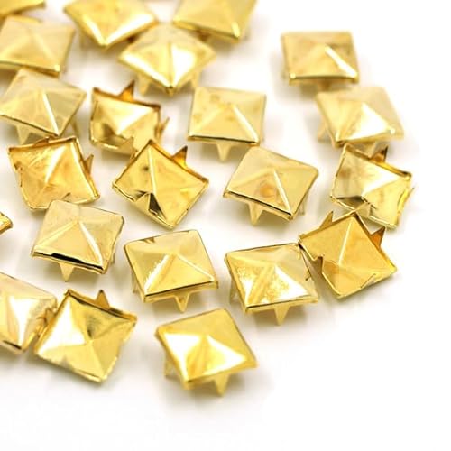 ITTRUH Knöpfe for Basteln, Knöpfe for Nähen, 100 Stück quadratische Nieten, 4 Krallenspitzen und Nieten, Punk-Ledernieten for Jeans, Kleidung(Square Gold,10mm) von ITTRUH