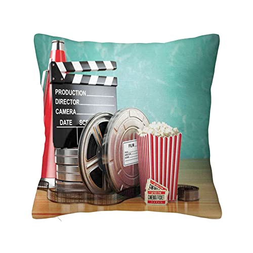 45 x 45 cm Kino-Kissenbezug, 3D-Filmtickets, Popcorn, quadratisch, dekorativer Überwurf-Kissenbezug, Plüschstoff, mehrfarbig von IUBBKI