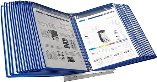 Desktop-Referenz-Organizer – Desktop-Flip-Display-Ordner, mit 30 Sichtfächern, Desktop-Referenzsystem, Dokumenten-Organizer mit 60 Blatt Kapazität, A4-Letter-Papierformat, PVC und Metall (blau) von IUBGFTO