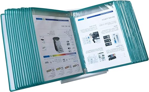 Desktop-Referenz-Organizer – Desktop-Flip-Display-Ordner, mit 30 Sichtfächern, Desktop-Referenzsystem, Dokumenten-Organizer mit 60 Blatt Kapazität, A4-Letter-Papierformat, PVC und Metall (grün) von IUBGFTO