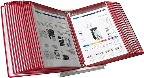 Desktop-Referenz-Organizer – Desktop-Flip-Display-Ordner, mit 30 Sichtfächern, Desktop-Referenzsystem, Dokumenten-Organizer mit 60 Blatt Kapazität, A4-Letter-Papierformat, PVC und Metall (rot) von IUBGFTO