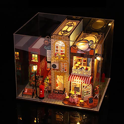 IUBGFTO 3D-Bücherregal aus Holz, Miniatur-Puppenhaus, Buchstützen aus Holz, Buchecke, Steckmodellbausatz, LED-Lichtdekoration, kreatives DIY-Spielzeug (A) von IUBGFTO