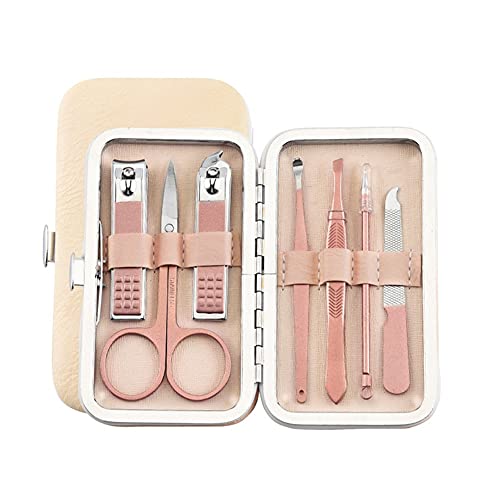 IUBGFTO 7-teiliges Nagelknipser-Set, tragbar, für unterwegs, Edelstahl, schwarz, Pediküre-Schere, Pinzette, Maniküre-Set, Nagelwerkzeuge (Pink) von IUBGFTO