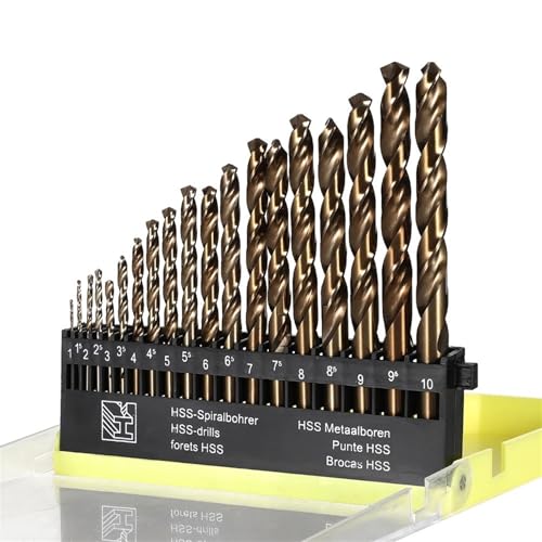 13er-/19er-Pack HSS-Spiralbohrer-Set, metrischer M35-Kobalt-Titanbohrer mit geradem Schaft, Metall-Spiralbohrer-Bits for Edelstahl und Holz(19PCS Drill Bit Set) von IUBPWMS