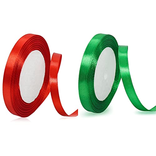 IUDWCG 2 Pcs Geschenkband, Weihnachtsband, rotes dunkelgrünes Bastelband, 10mm breites Band für Weihnachtsbaum, Tortenkranz, Hochzeitsdekoration, 22M von IUDWCG