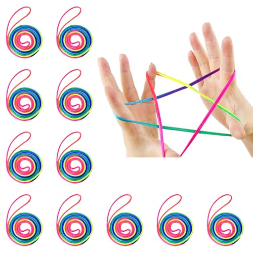 12 Stück Fingertwist, Fadenspiel,Fadenspiele,Gummitwist Schultüte,Kleine Geschenke Die Kleinigkeiten,Fingerspiele,Für Kinder,Fingerspiel aways,Twister Spiel für Kinder,Kindergeschenke Rainbow Rope von IUHRIE