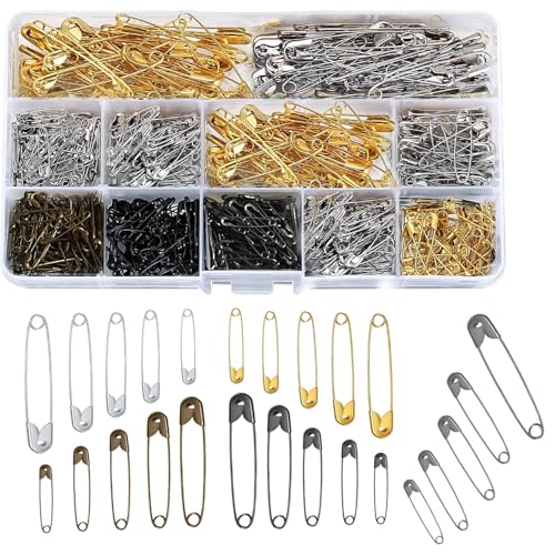 624 Stück Sicherheitsnadeln,Groß Safety Pins,Punch Needle Set,Kleine Reißnägel Stoffklammern Heftzwecken Maker, Reizzwecknadeln,Reißzwecken Buttons Anstecker,Stecknadel Schwarz,French Pin for Bags von IUHRIE