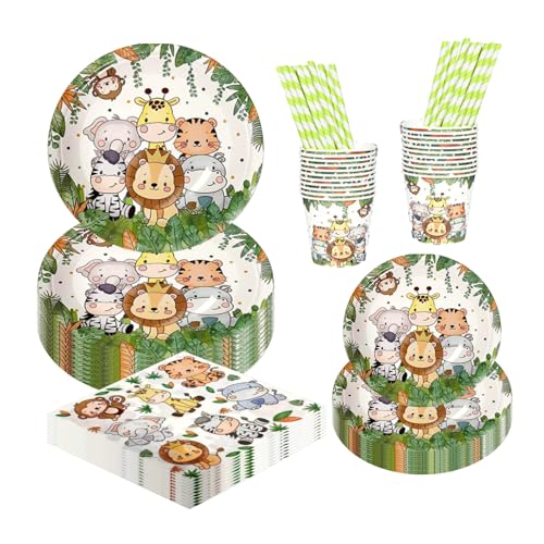 Dschungel Safari Partygeschirr,60 PCS Partygeschirr Dschungel,Safari Partygeschirr Set,Dschungel Safari Geschirr Set,Dschungel Tiere Party Geschirr Geburtstag,für Kinderpartybedarf (Dschungel) von IUKUNNE