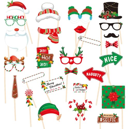 IUSOT 27 Stück Weihnachten Foto-Requisiten Lustige Fotosticks für Weihnachtsfeier Merry Christmas Photo Booth Props Witzige Sprüche & Motive für Party Deko Xmas Party Fotoaccessoires (Geschenk 1) von IUSOT