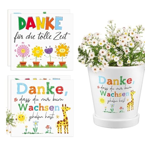 IUSOT 4 Stück Aufkleber Blumentopf Dankeschön Aufkleber Danke Für Die Wunderschöne Zeit Erzieherin Abschiedsgeschenk Kindergarten Blumentopf Deko Geschenkidee Erzieher Kleinigkeit für Erzieherin von IUSOT