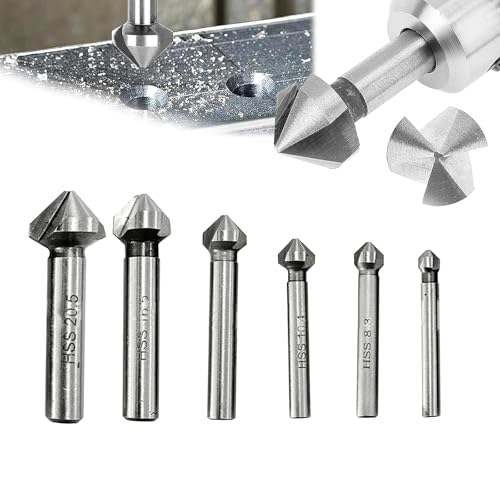 IUSOT 6 Stück Kegelsenker Set, HSS Senker Metall, 90° Senkkopfbohrer Entgrater Set für Präzises Bohren, für Kohlenstoffstahl, Holzplatten und Kunststoffe, Inklusive Metallbox für Einfache Aufbewahrung von IUSOT