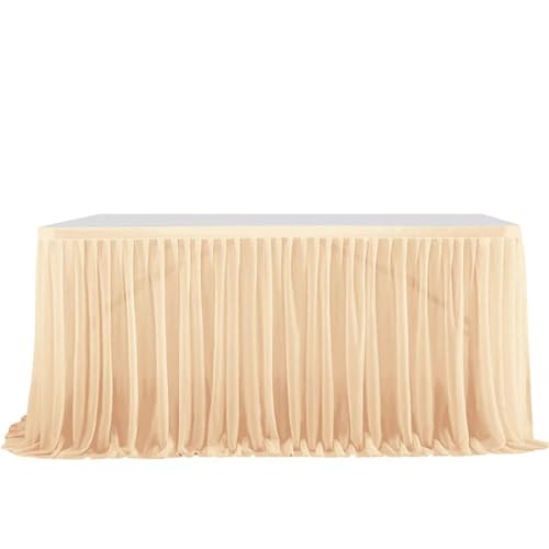 IUVYTA Semi-Sheer Chiffon Tisch Rock Geburtstag Party Tisch Einstellung Esszimmer Hochzeit Bankette Decor Festlicher Tischrock(Beige,4FT(L1.22m H0.75m)) von IUVYTA