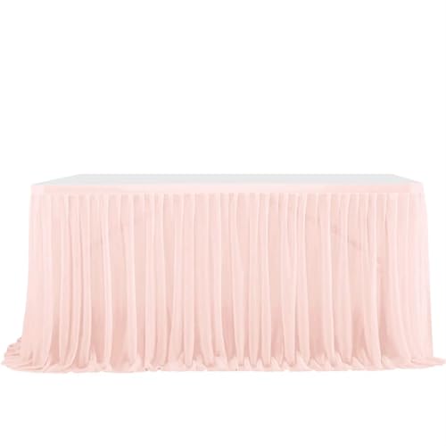 IUVYTA Semi-Sheer Chiffon Tisch Rock Geburtstag Party Tisch Einstellung Esszimmer Hochzeit Bankette Decor Festlicher Tischrock(Light pink,12FT(L4.26m H0.75m)) von IUVYTA