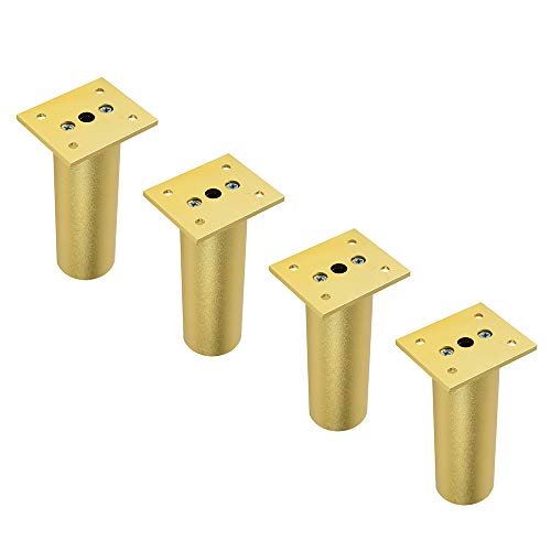 IUokLU Tischbeine Möbelbeine aus Metall Gold verstellbare Stützfüße für Sofas und Schränke Aluminiumlegierung mit Gummimatte europäisch rund hohe Härte 4er-Set，Gold-60mm von IUokLU