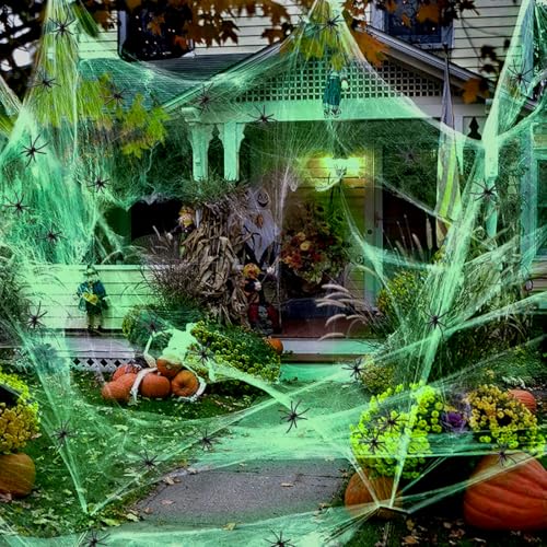 Halloween Deko Spinnennetz Party Dekoration - 200g Leuchtendes Halloween Spinnennetz mit 30pcs Fake Spinnen, Halloween Deko Outdoor, für Innen Außen Häuser Garten Spukhaus Party Zubehör, 1000 Sqft von IVEOPPE