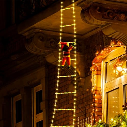 IVEOPPE LED Weihnachtsmann Leiter Lichterkette -LED Weihnachtsbeleuchtung Strombetrieben mit Timer, Speicherfunktion, 8 Modi, für Innen Außen Weihnachtsbaum Fenster Weihnachten Deko von IVEOPPE