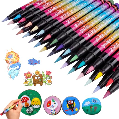 IVSUN 30 Farbe Acrylstifte für Steine Wasserfest,Pinsel Spitze(1-6mm),Steine zum Bemalen Permanent Marker Stift für Ostereier Holz Steine Glas Verschiedene Oberflächen von IVSUN