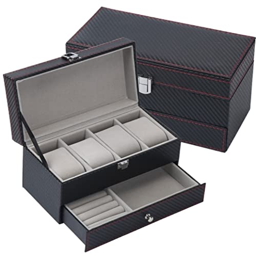 IWENZHKPA Uhrenbox Uhrenkasten Herren Schublade Typ 4 Slots Uhrenbox Ohrringe Armbanduhr Schmuckschatulle Schmuck Aufbewahrungsbox Uhren Aufbewahrungsbox(Black) von IWENZHKPA