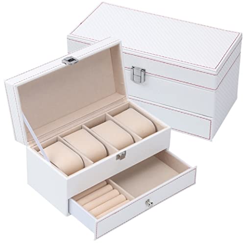 IWENZHKPA Uhrenbox Uhrenkasten Herren Schublade Typ 4 Slots Uhrenbox Ohrringe Armbanduhr Schmuckschatulle Schmuck Aufbewahrungsbox Uhren Aufbewahrungsbox(White) von IWENZHKPA