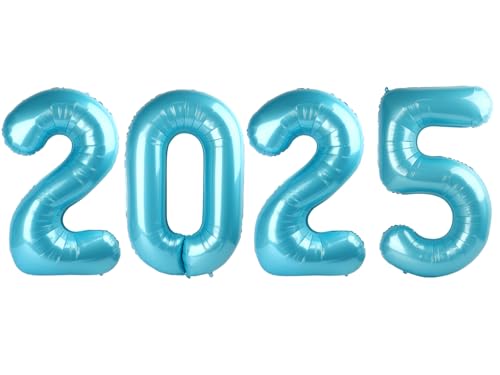 2025 Ballon Zahlen - 101,6 cm Perlglanz Blau Silvester Party Supplies 2025, Nye Decor Party Dekorationen Happy New Year, Silvester Folien-Partyballons von IWERP