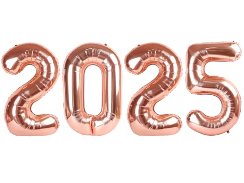 2025 Ballon Zahlen - 101,6 cm Rose Gold Silvester Party Supplies 2025, Nye Decor Party Dekorationen Happy New Year, Silvester Folienparty Ballons von IWERP