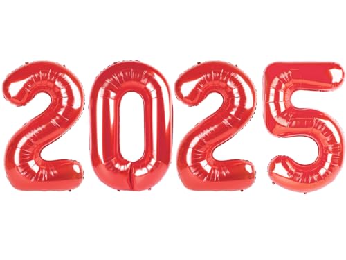 2025 Ballon Zahlen - 101,6 cm Rot Silvester Party Supplies 2025, Nye Decor Party Dekorationen Happy New Year, Silvester Folien-Partyballons von IWERP