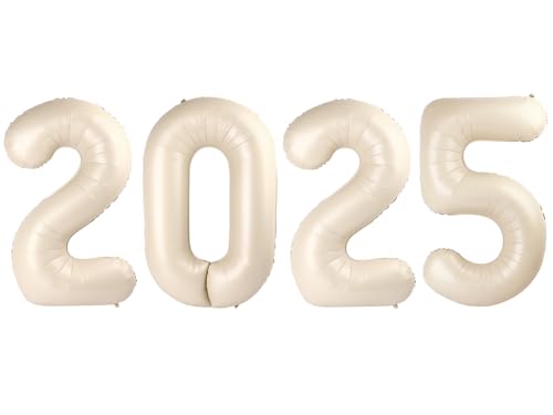 2025 Ballon Zahlen - 101,6 cm cremeweiß Silvester Party Supplies 2025, Nye Decor Party Dekorationen Happy New Year, Silvester Folien-Partyballons von IWERP