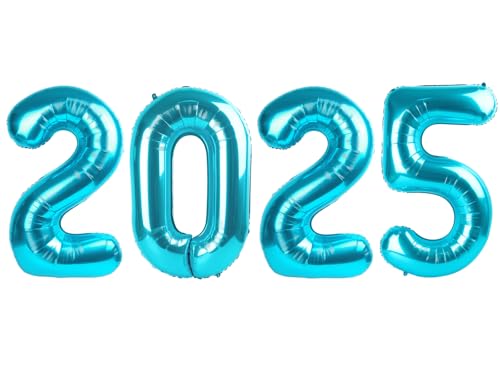 2025 Ballon Zahlen - 101,6 cm hellblau Silvester Party Supplies 2025, Nye Decor Party Dekorationen Happy New Year, Silvester Folie Party Ballons von IWERP