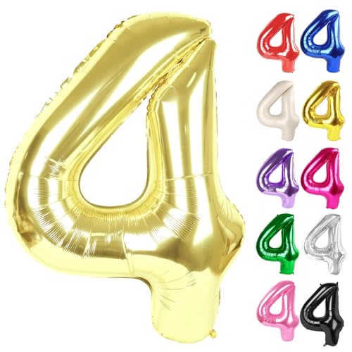 Champagner Gold Ballon Zahl 4 101.6 cm, Weiß Gold 4 Ballon Zahl, 4 Geburtstag Dekorationen, Hellgold Party Supplies für Jungen Mädchen von IWERP